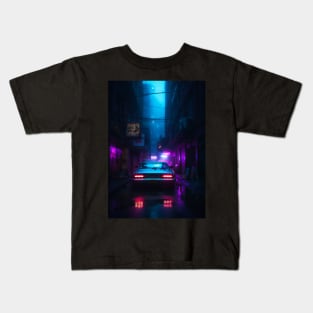 Neon Lit Car At Night Kids T-Shirt